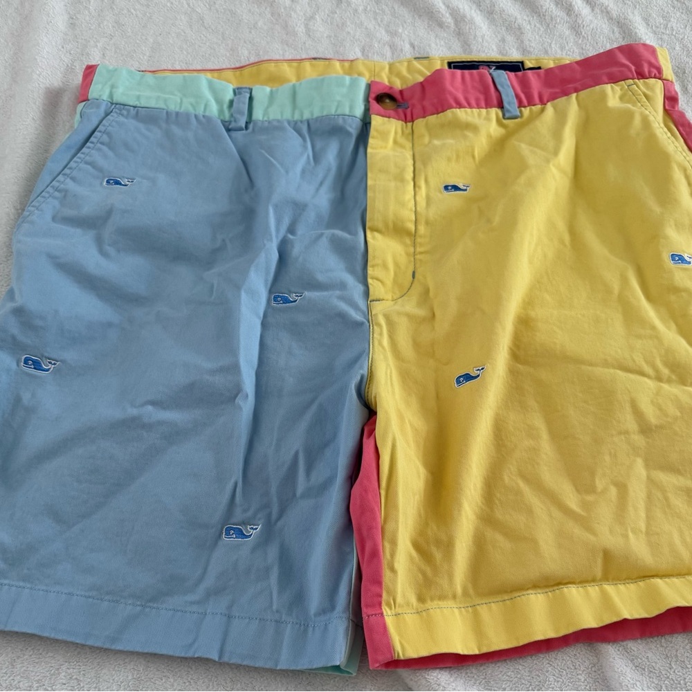 Vineyard Vines Blue and Yellow Flat Front Shorts